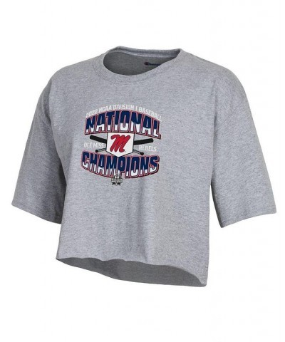 2022 NCAA Women's Men's Baseball College World Series Champions Locker Room Boyfriend Cropped T-shirt Heathered Gray $16.00 Tops