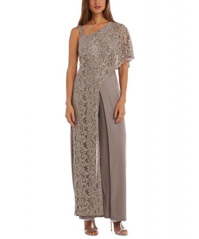 Petite Sequined-Lace One-Shoulder Jumpsuit Mocha $28.16 Pants