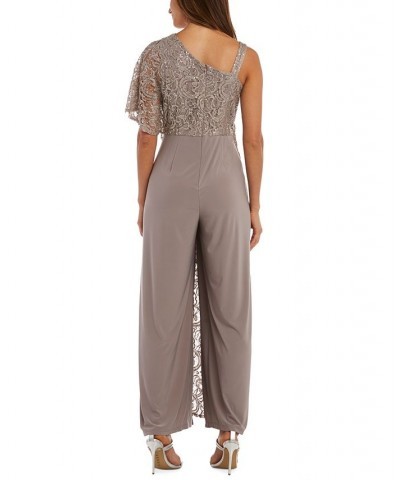 Petite Sequined-Lace One-Shoulder Jumpsuit Mocha $28.16 Pants