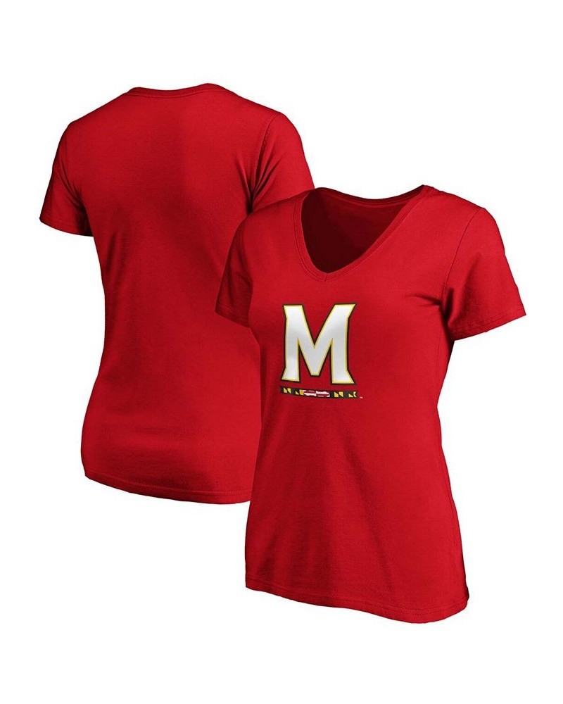 Plus Size Red Maryland Terrapins Primary Logo V-Neck T-shirt Red $19.59 Tops