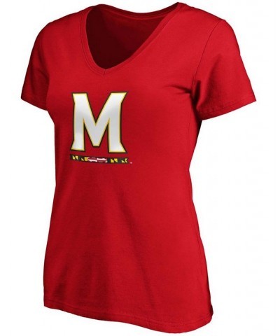 Plus Size Red Maryland Terrapins Primary Logo V-Neck T-shirt Red $19.59 Tops