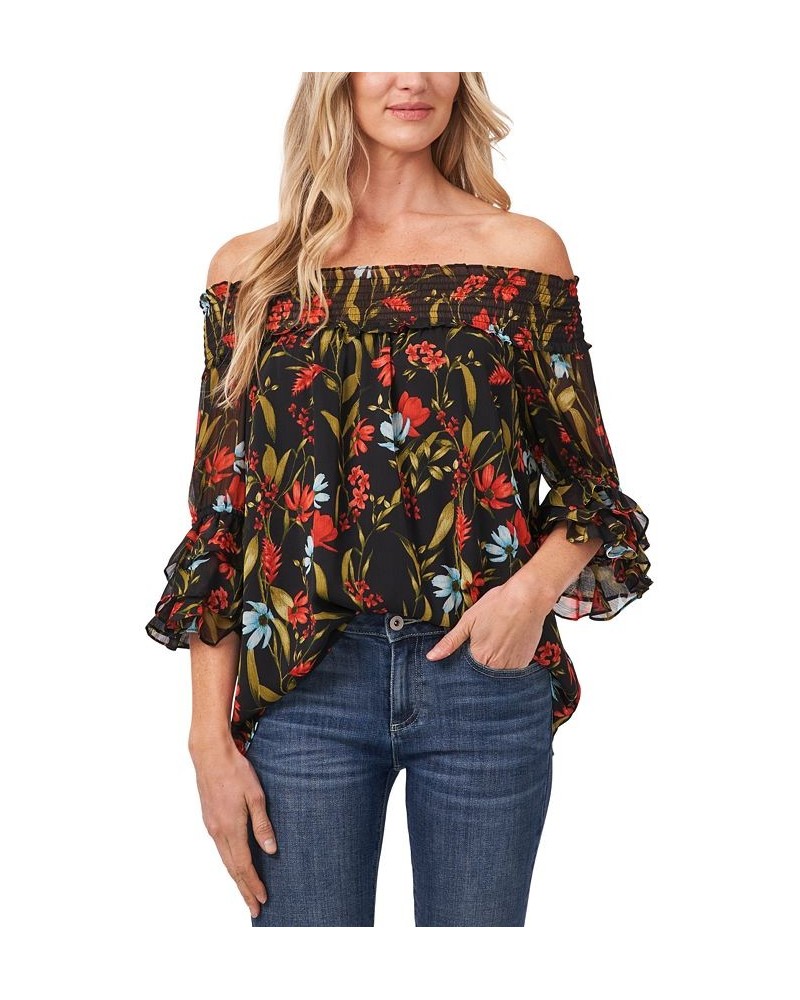 Women's Garden Flora Smocked Off-The-Shoulder Blouse Rich Black $49.50 Tops