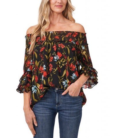 Women's Garden Flora Smocked Off-The-Shoulder Blouse Rich Black $49.50 Tops