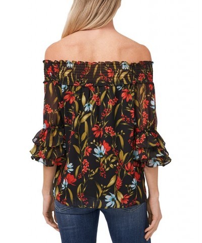 Women's Garden Flora Smocked Off-The-Shoulder Blouse Rich Black $49.50 Tops