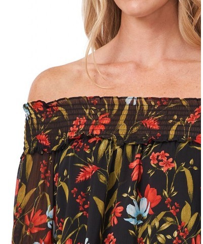 Women's Garden Flora Smocked Off-The-Shoulder Blouse Rich Black $49.50 Tops