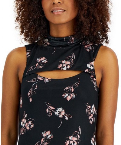 Women's Printed Sleeveless Cutout Mock-Neck Mesh Mini Dress Whitney Wisps $16.14 Dresses