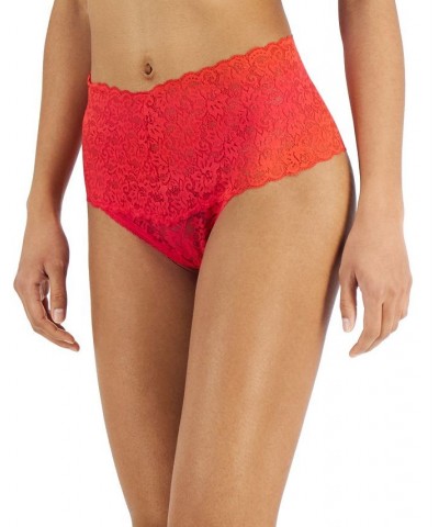 Women's High Waist Lace Thong Red $9.00 Panty