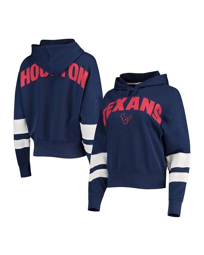 Women's Navy White Houston Texans Sideline Stripe Pullover Hoodie Navy $40.00 Sweatshirts