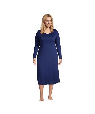 Women's Plus Size Supima Cotton Long Sleeve Midcalf Nightgown Deep sea navy $31.96 Sleepwear