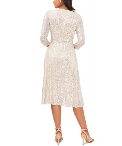 Women's Sequined V-Neck Tie-Front Midi Dress Jbs Silver $56.76 Dresses