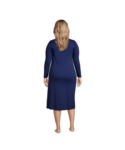 Women's Plus Size Supima Cotton Long Sleeve Midcalf Nightgown Deep sea navy $31.96 Sleepwear