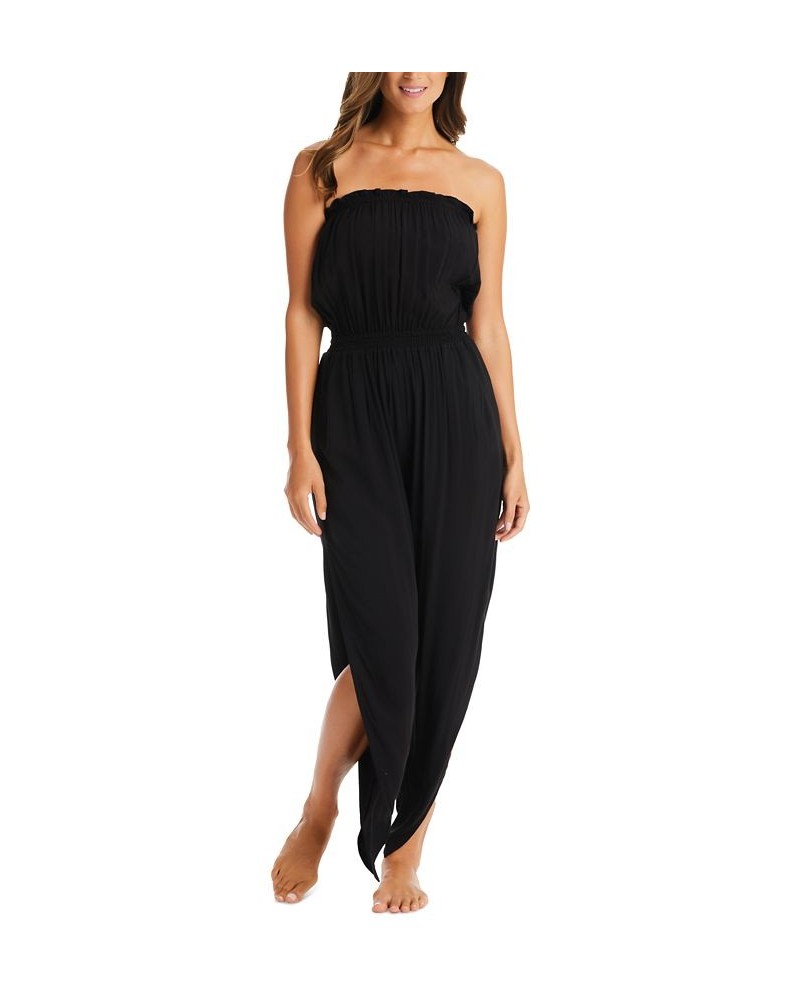 Strapless Side Slit Tulip Leg Jumpsuit Black $49.98 Swimsuits