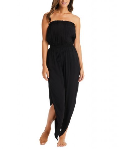 Strapless Side Slit Tulip Leg Jumpsuit Black $49.98 Swimsuits