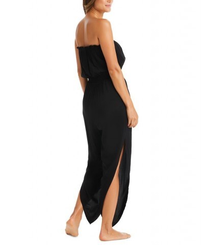 Strapless Side Slit Tulip Leg Jumpsuit Black $49.98 Swimsuits