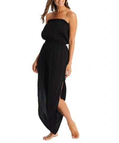 Strapless Side Slit Tulip Leg Jumpsuit Black $49.98 Swimsuits