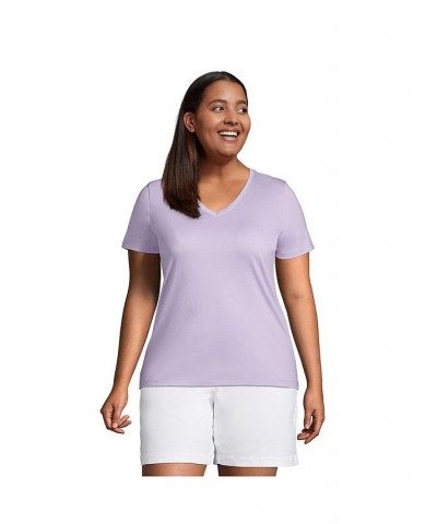 Women's Plus Size Relaxed Supima Cotton Short Sleeve V-Neck T-Shirt Lavender cloud $26.97 Tops