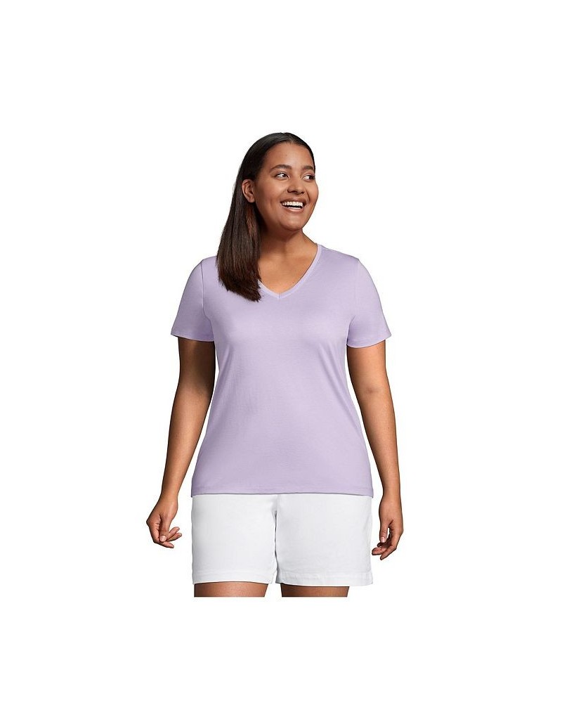 Women's Plus Size Relaxed Supima Cotton Short Sleeve V-Neck T-Shirt Lavender cloud $26.97 Tops