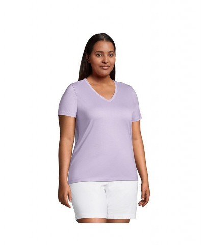 Women's Plus Size Relaxed Supima Cotton Short Sleeve V-Neck T-Shirt Lavender cloud $26.97 Tops