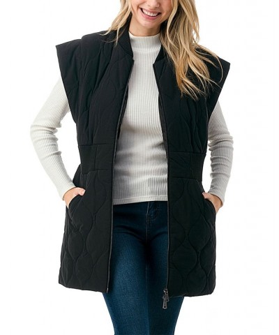 Women's Zipper Front Quilted Long Vest Black $68.54 Jackets