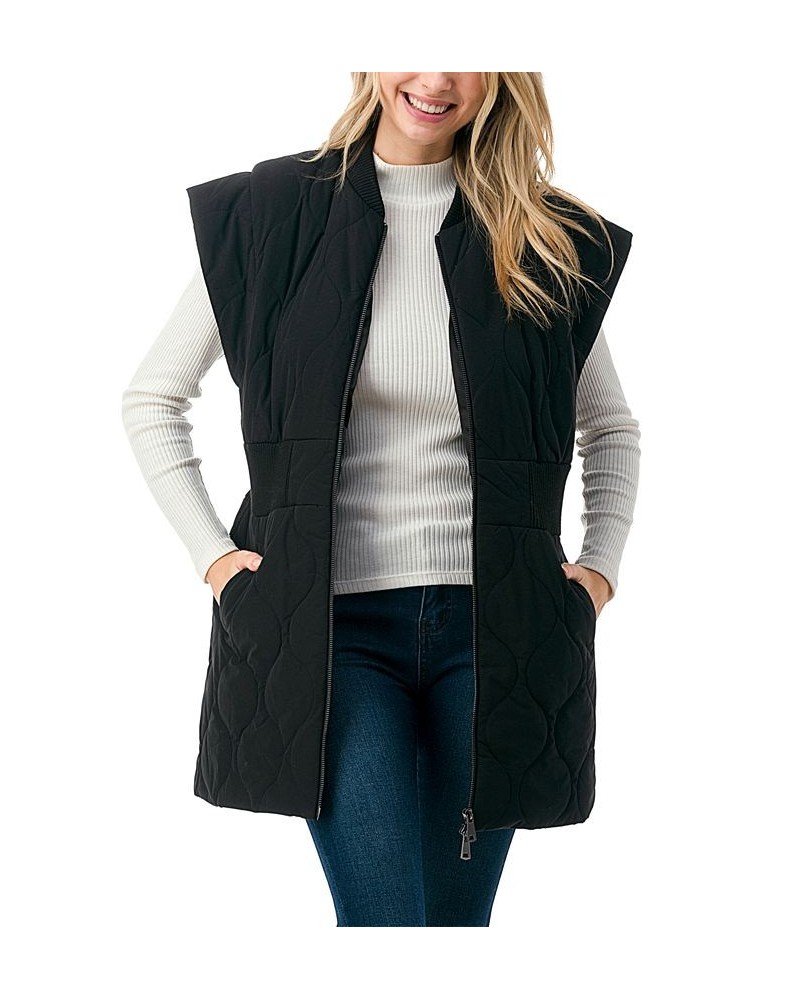 Women's Zipper Front Quilted Long Vest Black $68.54 Jackets