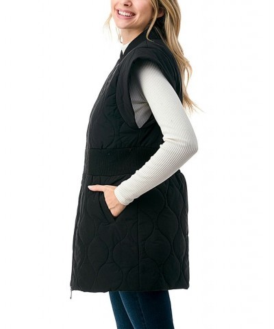 Women's Zipper Front Quilted Long Vest Black $68.54 Jackets