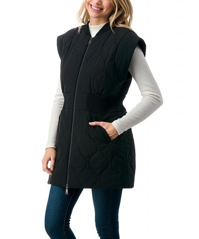 Women's Zipper Front Quilted Long Vest Black $68.54 Jackets