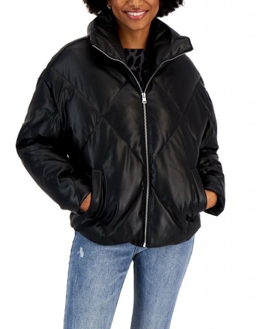 Juniors' Quilted Faux-Leather Puffer Coat Black $19.57 Coats