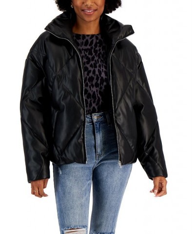 Juniors' Quilted Faux-Leather Puffer Coat Black $19.57 Coats