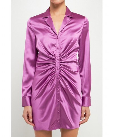 Women's Collared Satin Cinched Dress Grape $55.20 Dresses