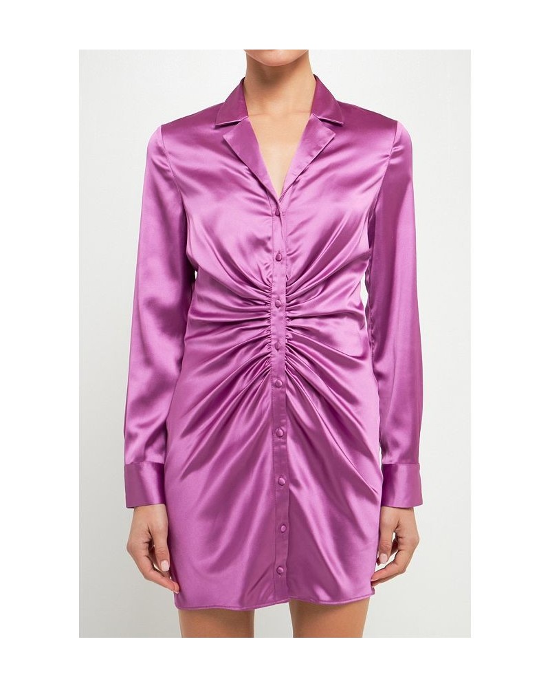 Women's Collared Satin Cinched Dress Grape $55.20 Dresses