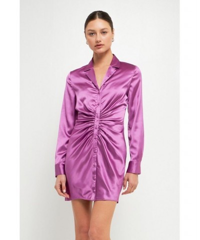 Women's Collared Satin Cinched Dress Grape $55.20 Dresses