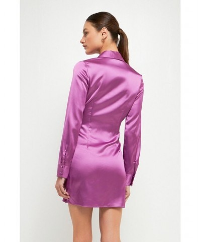 Women's Collared Satin Cinched Dress Grape $55.20 Dresses