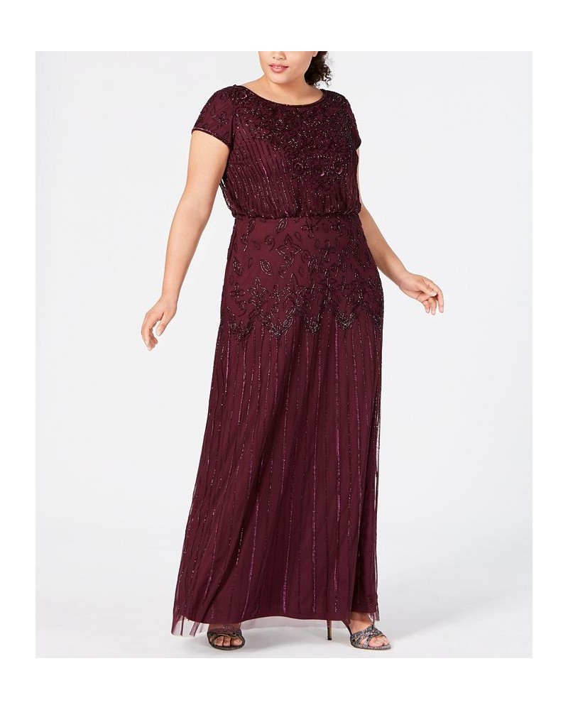 Plus Size Bead-Illusion Blouson Dress Cassis $96.18 Dresses