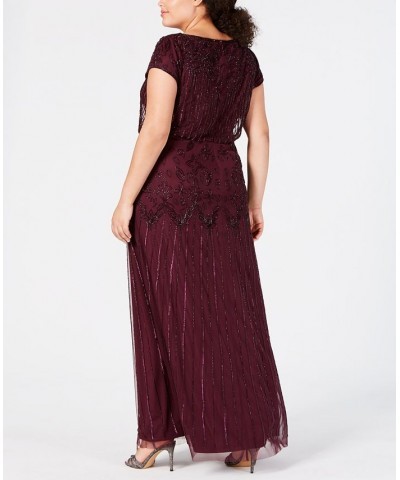 Plus Size Bead-Illusion Blouson Dress Cassis $96.18 Dresses