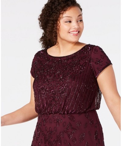 Plus Size Bead-Illusion Blouson Dress Cassis $96.18 Dresses