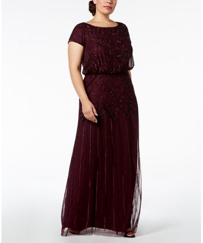 Plus Size Bead-Illusion Blouson Dress Cassis $96.18 Dresses