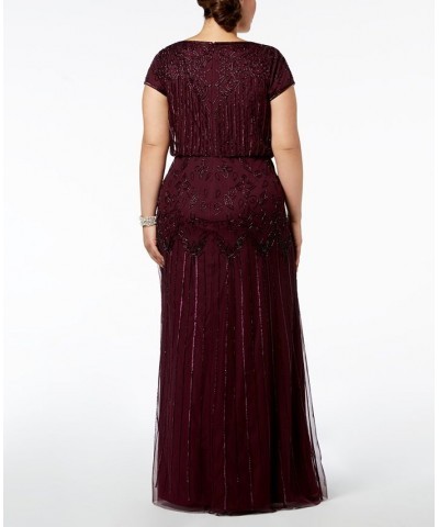 Plus Size Bead-Illusion Blouson Dress Cassis $96.18 Dresses