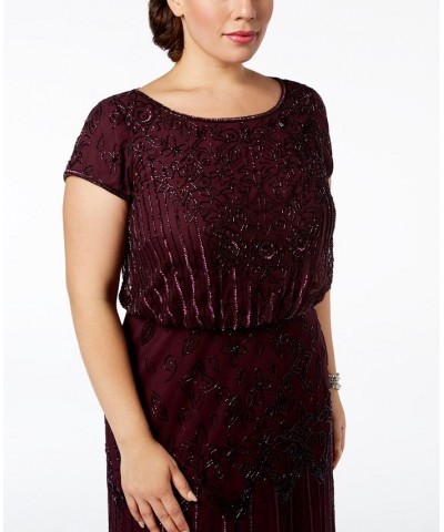 Plus Size Bead-Illusion Blouson Dress Cassis $96.18 Dresses