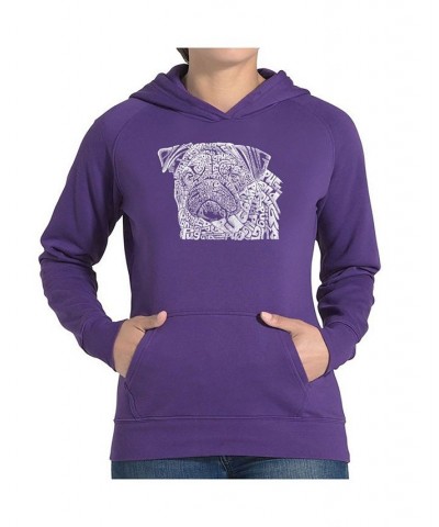 Women's Word Art Hooded Sweatshirt - Pug Face Purple $26.40 Sweatshirts
