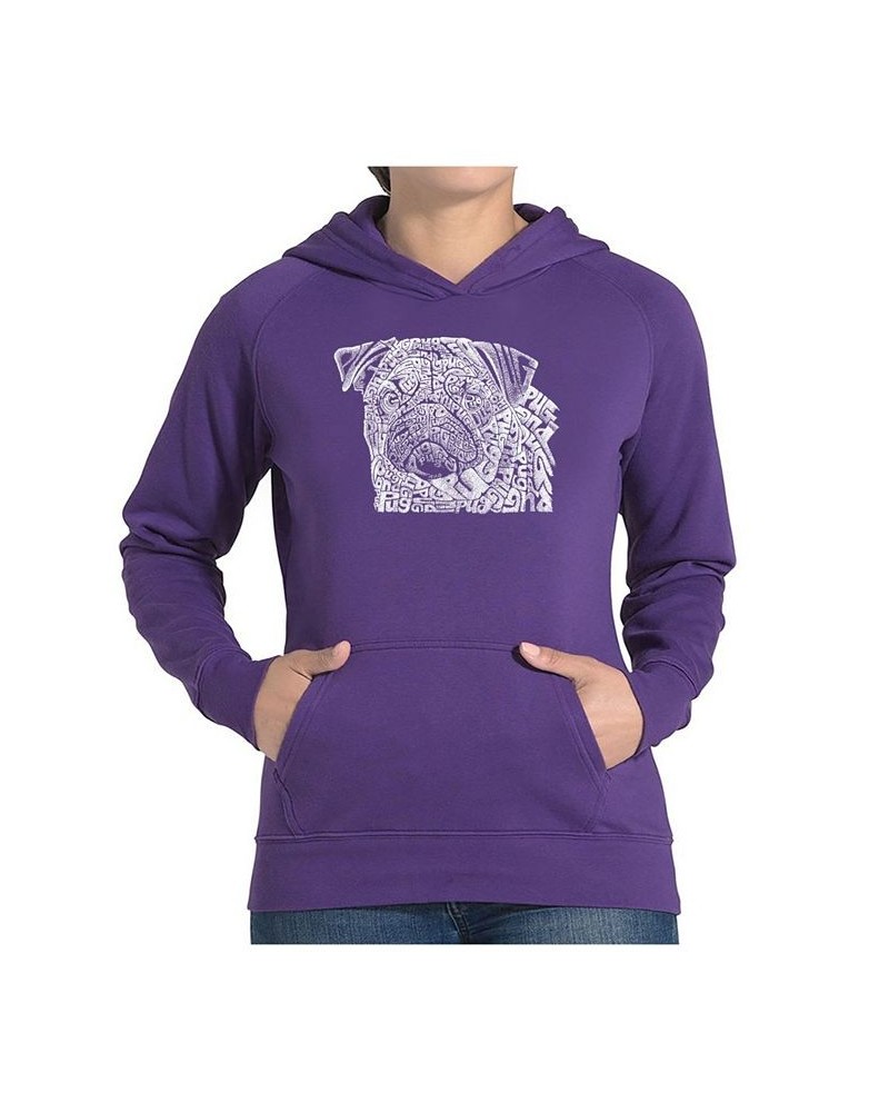 Women's Word Art Hooded Sweatshirt - Pug Face Purple $26.40 Sweatshirts