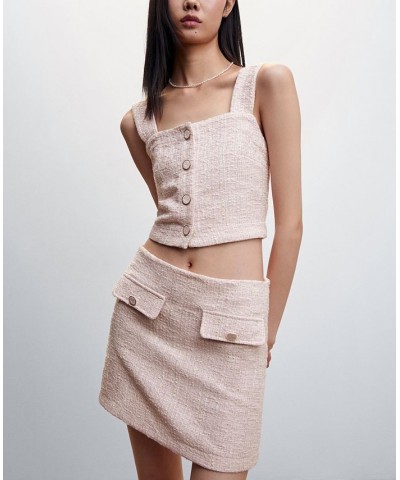 Women's Buttoned Tweed Skirt Light Pink $38.40 Skirts