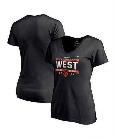 Women's Branded Black San Francisco Giants 2021 NL West Division Champions Locker Room V-Neck T-shirt Black $17.64 Tops