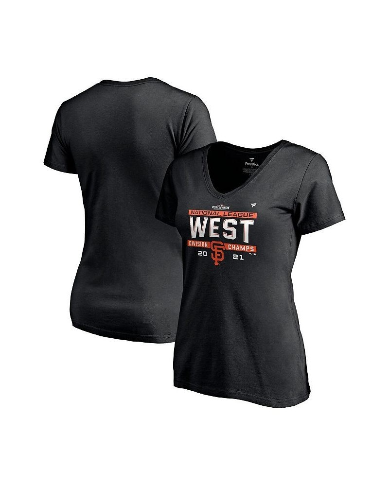 Women's Branded Black San Francisco Giants 2021 NL West Division Champions Locker Room V-Neck T-shirt Black $17.64 Tops