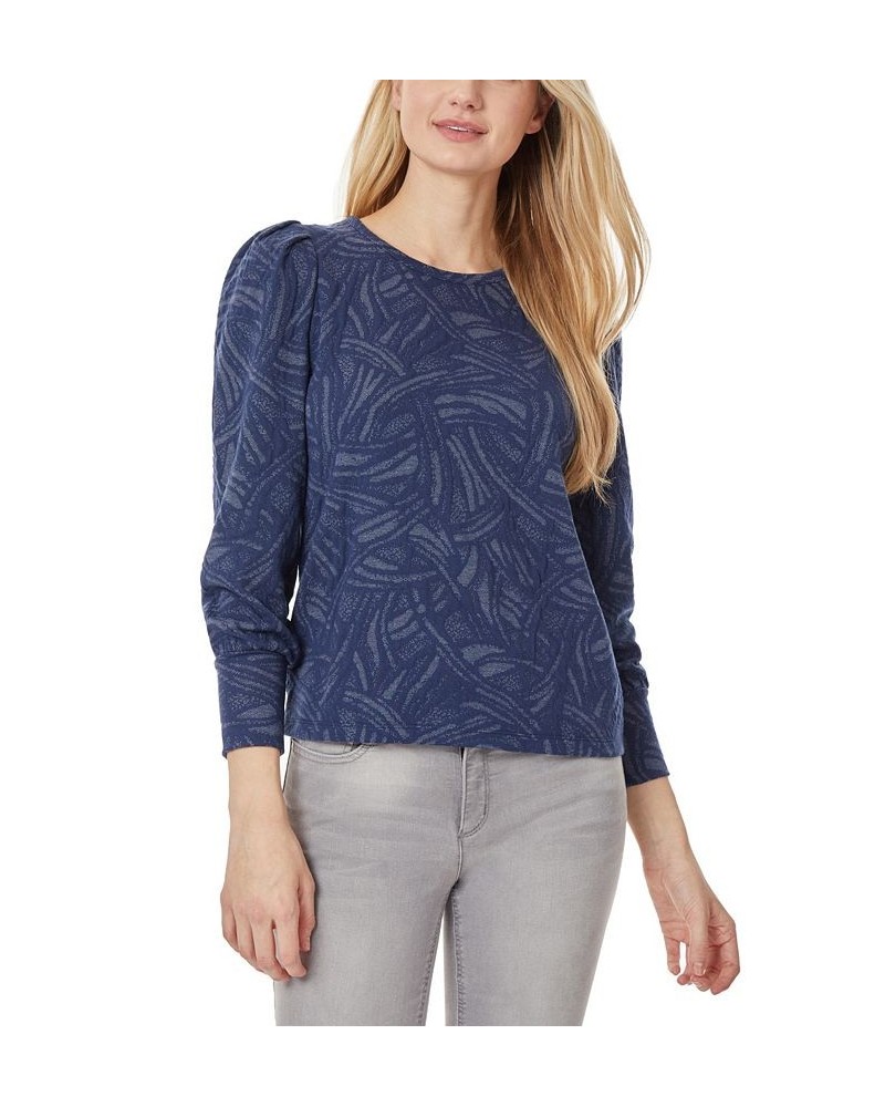 Women's Puff Sleeve Scoop Neck Top Indigo, White $23.88 Tops