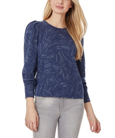 Women's Puff Sleeve Scoop Neck Top Indigo, White $23.88 Tops