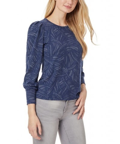 Women's Puff Sleeve Scoop Neck Top Indigo, White $23.88 Tops