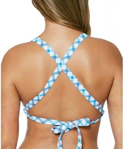 Afternoon Tea Checked Cross-Back Triangle Bikini Top Caspian Plaid $30.36 Swimsuits