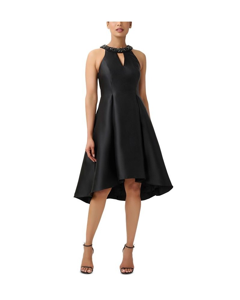 Women's Beaded Mikado Fit & Flare Dress Black $77.33 Dresses