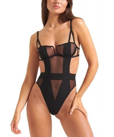 Women's Orla Mesh Wired Bodysuit 41582 Black $27.74 Lingerie