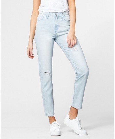 Women's Light Wash Distressed Mom Jeans Light Blue $42.79 Jeans